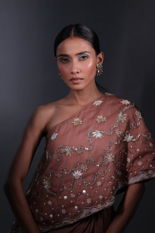 Ziya One Shoulder Cape With Bustier And Draped Skirt