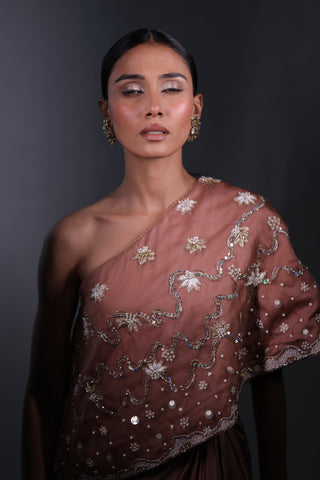 Ziya One Shoulder Cape With Bustier And Draped Skirt