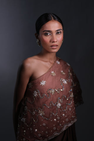 Ziya One Shoulder Cape With Bustier And Draped Skirt