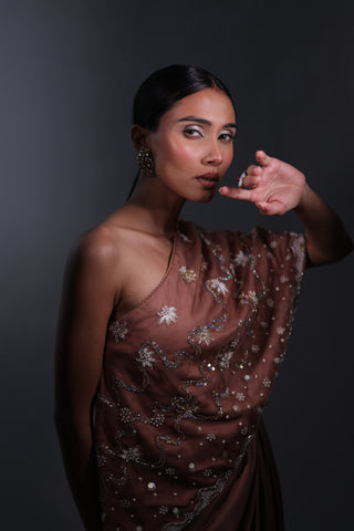 Ziya One Shoulder Cape With Bustier And Draped Skirt