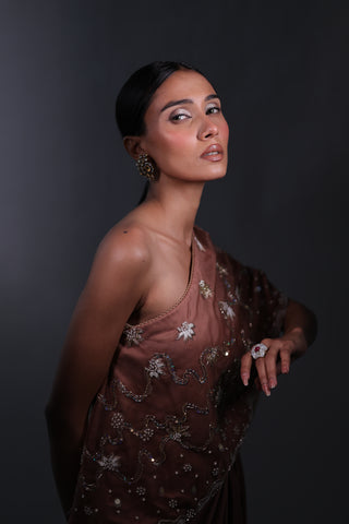 Ziya One Shoulder Cape With Bustier And Draped Skirt