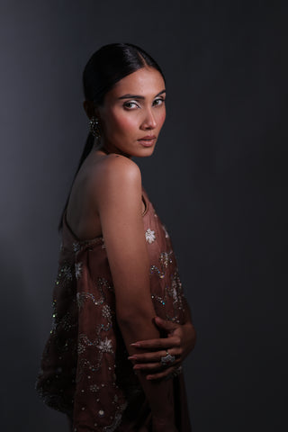 Ziya One Shoulder Cape With Bustier And Draped Skirt