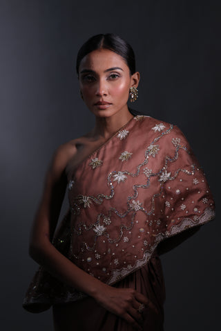 Ziya One Shoulder Cape With Bustier And Draped Skirt