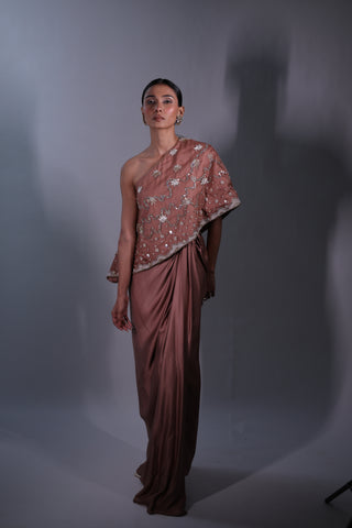 Ziya One Shoulder Cape With Bustier And Draped Skirt