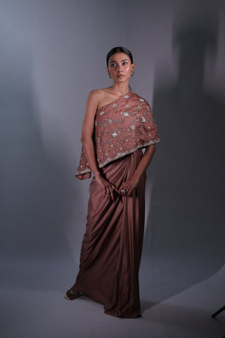 Ziya One Shoulder Cape With Bustier And Draped Skirt