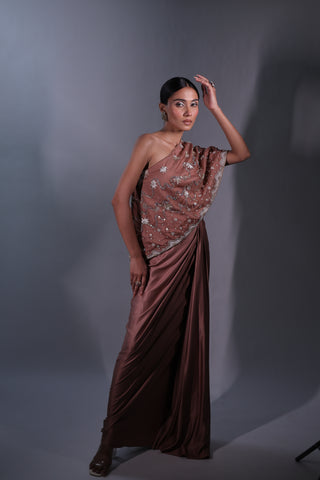 Ziya One Shoulder Cape With Bustier And Draped Skirt