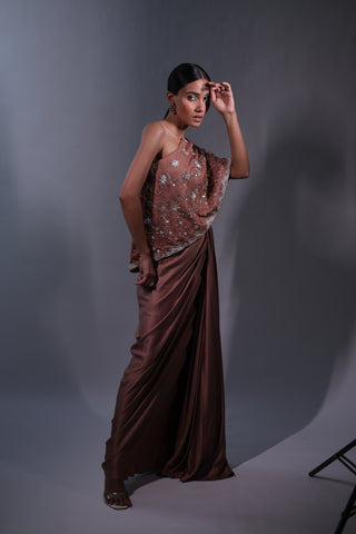 Ziya One Shoulder Cape With Bustier And Draped Skirt