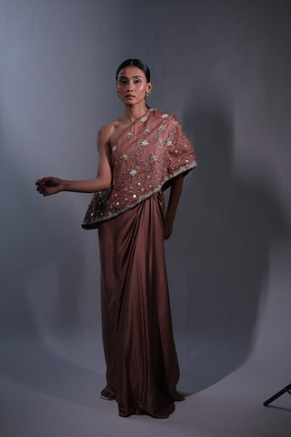 Ziya One Shoulder Cape With Bustier And Draped Skirt