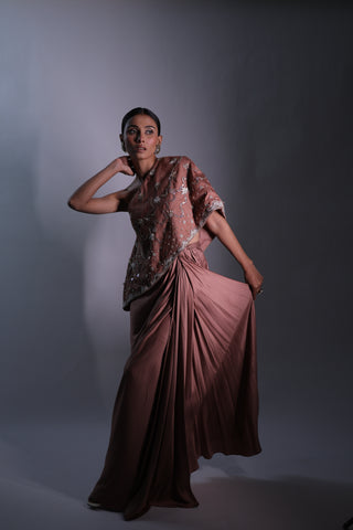 Ziya One Shoulder Cape With Bustier And Draped Skirt