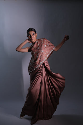 Ziya One Shoulder Cape With Bustier And Draped Skirt