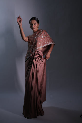 Ziya One Shoulder Cape With Bustier And Draped Skirt