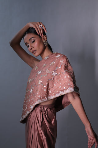 Ziya One Shoulder Cape With Bustier And Draped Skirt