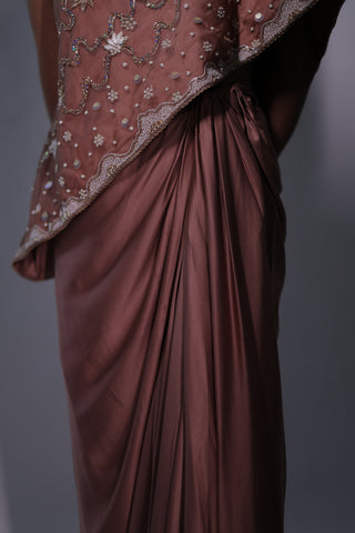 Ziya One Shoulder Cape With Bustier And Draped Skirt