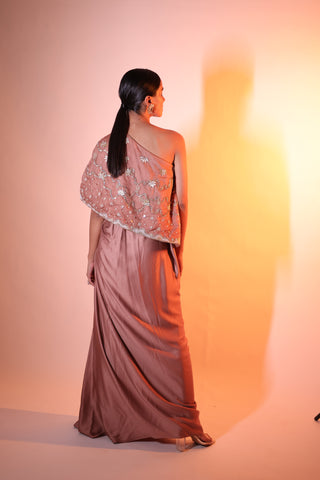 Ziya One Shoulder Cape With Bustier And Draped Skirt