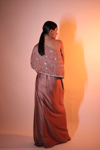 Ziya One Shoulder Cape With Bustier And Draped Skirt