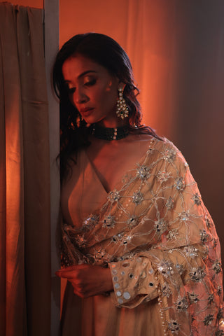 Zarnoor Double Border Anarkali With Mirror Dupatta