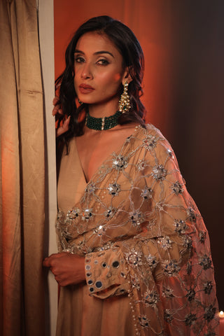 Zarnoor Double Border Anarkali With Mirror Dupatta