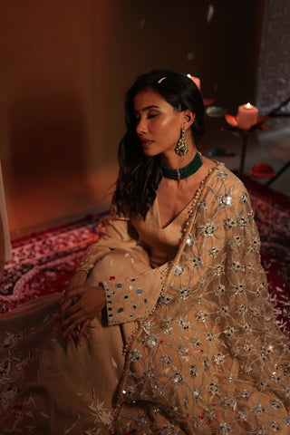 Zarnoor Double Border Anarkali With Mirror Dupatta