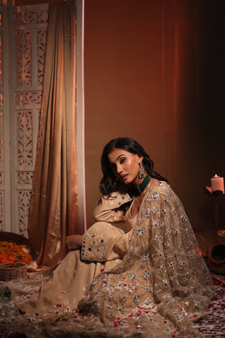 Zarnoor Double Border Anarkali With Mirror Dupatta