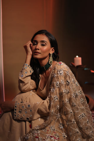 Zarnoor Double Border Anarkali With Mirror Dupatta