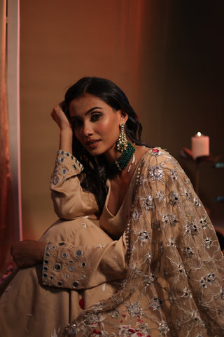 Zarnoor Double Border Anarkali With Mirror Dupatta