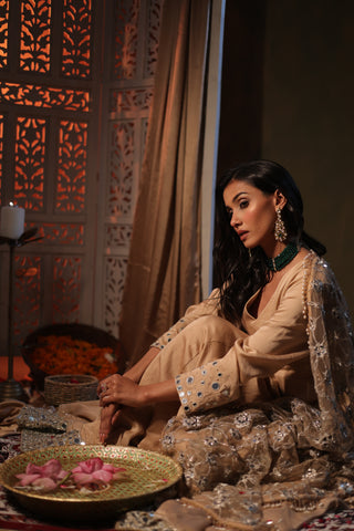 Zarnoor Double Border Anarkali With Mirror Dupatta