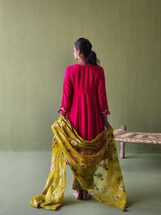 Traditional Silk Anarkali with Handwoven Banarasi Dupatta