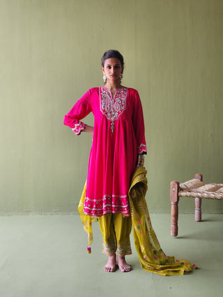 Traditional Silk Anarkali with Handwoven Banarasi Dupatta