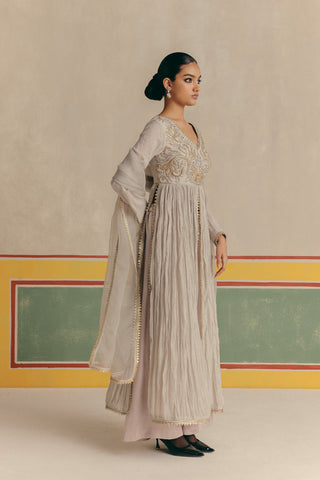 Silver Grey Crush Flare Anarkali