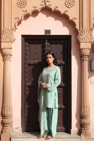 Firoza Boat Neck Kurta And Farsi Salwar Set