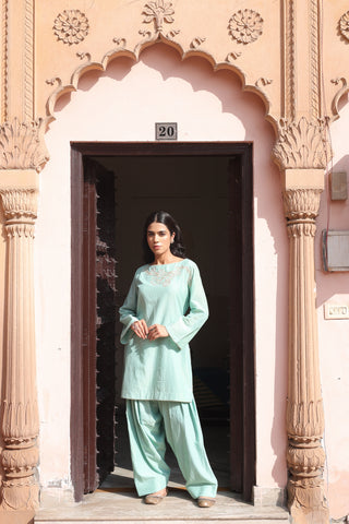 Firoza Boat Neck Kurta And Farsi Salwar Set