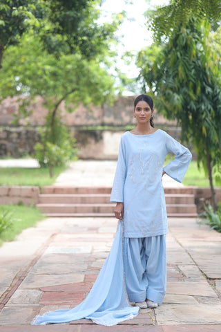 Fiza Boat Neck Kurta And Farsi Salwar Set