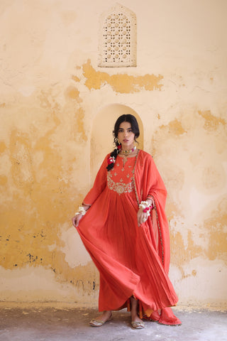Gulnaar Centre Pleated Kali Kurta With Dupatta