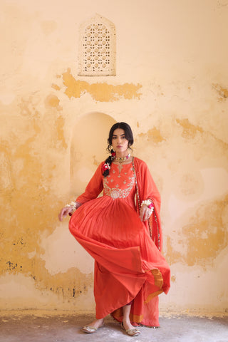 Gulnaar Centre Pleated Kali Kurta With Dupatta