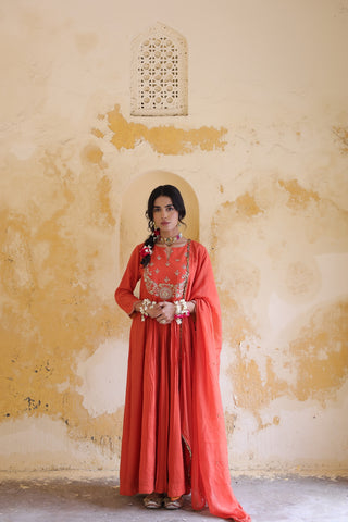 Gulnaar Centre Pleated Kali Kurta With Dupatta