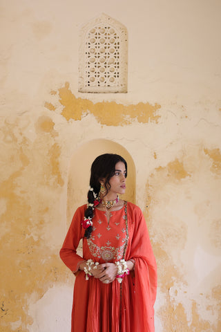 Gulnaar Centre Pleated Kali Kurta With Dupatta