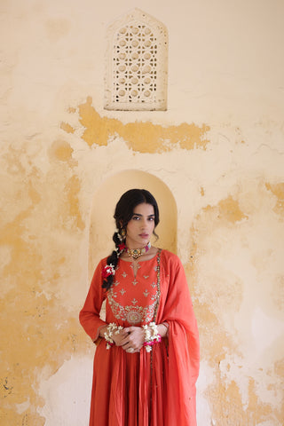 Gulnaar Centre Pleated Kali Kurta With Dupatta