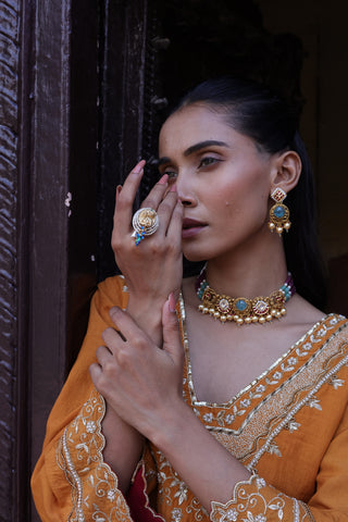 Kesar Glass Neck Kurta -bell Bottom Set