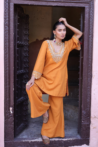 Kesar Glass Neck Kurta -bell Bottom Set