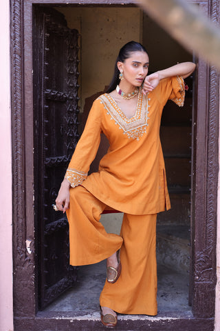 Kesar Glass Neck Kurta -bell Bottom Set