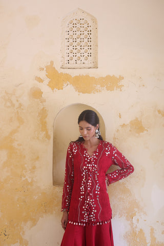 Surkh Princess Pleated Jacket With Kali Palazo