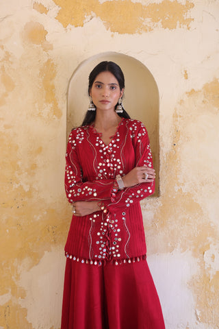 Surkh Princess Pleated Jacket With Kali Palazo