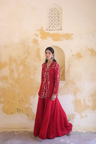 Surkh Princess Pleated Jacket With Kali Palazo