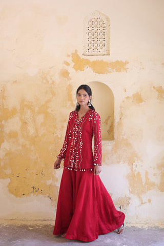 Surkh Princess Pleated Jacket With Kali Palazo