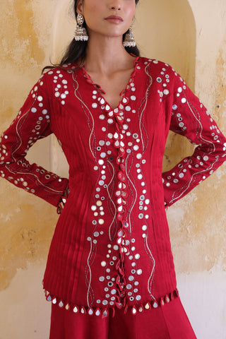 Surkh Princess Pleated Jacket With Kali Palazo