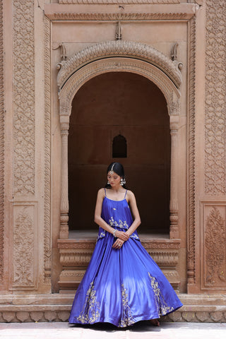 Noor Circular Pleated Skirt With Assymetrical Top