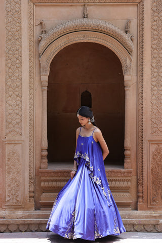 Noor Circular Pleated Skirt With Assymetrical Top