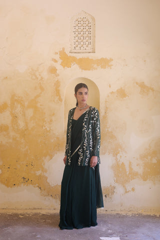 Mira Mirror Jacket With Pleated Bustier And Draped Saree