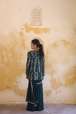 Mira Mirror Jacket With Pleated Bustier And Draped Saree