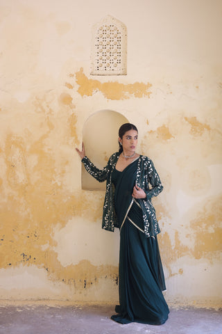 Mira Mirror Jacket With Pleated Bustier And Draped Saree